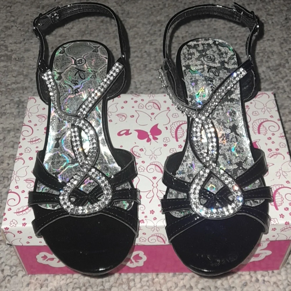 Girls Black Rhinestone Heels by Rya Size 3 - Picture 1 of 6